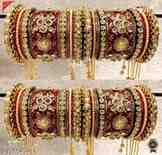 RED MULTICOLOUR LATKAN Heavy Alloy Gold-plated Rajkot Style Bridal Chuda Bangles